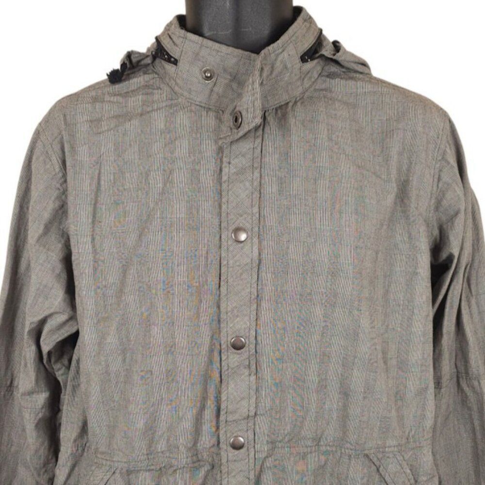 Hlaska Jacket Mens Size Large Gray Plaid Hooded Windbreaker Made In USA